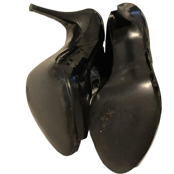 GUESS by MARCIANO Mary Jane black Patent Leather Tie‎ Laces Peep Toe size 9.5 - Picture 6 of 7